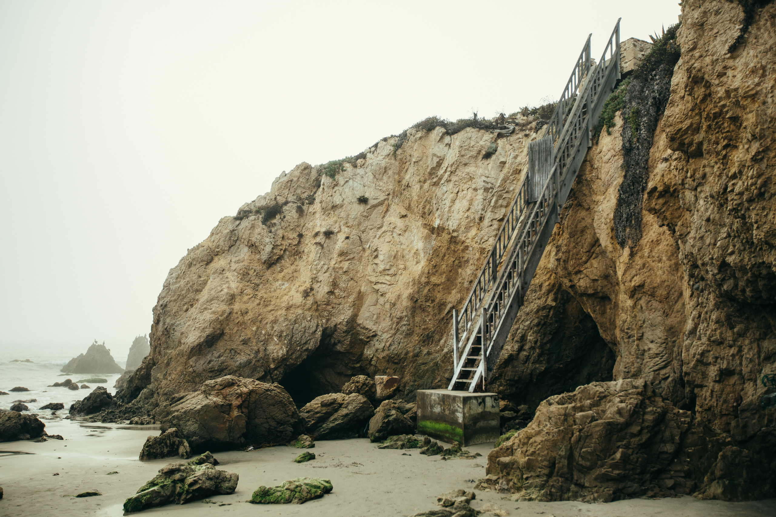 malibu beach overcast stairs